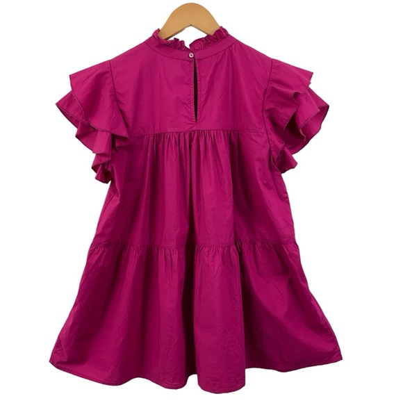 MAEVE Anthropologie Dark Pink Tunic Top Tiered Babydoll Top Magenta F3 - Picture 7 of 12